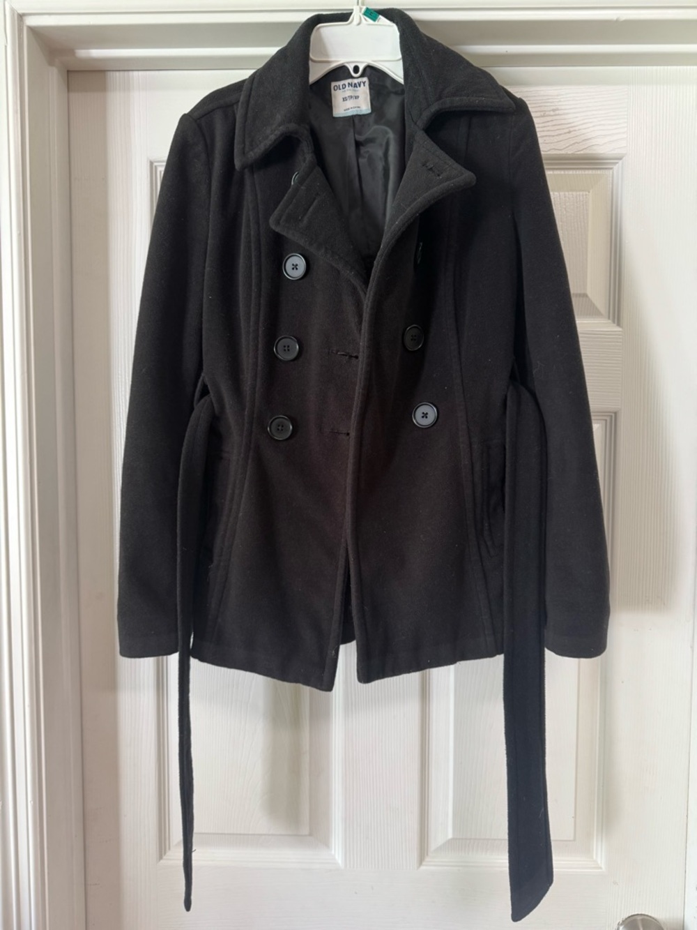Old Navy Black Double-Breasted Peacoat with Belt